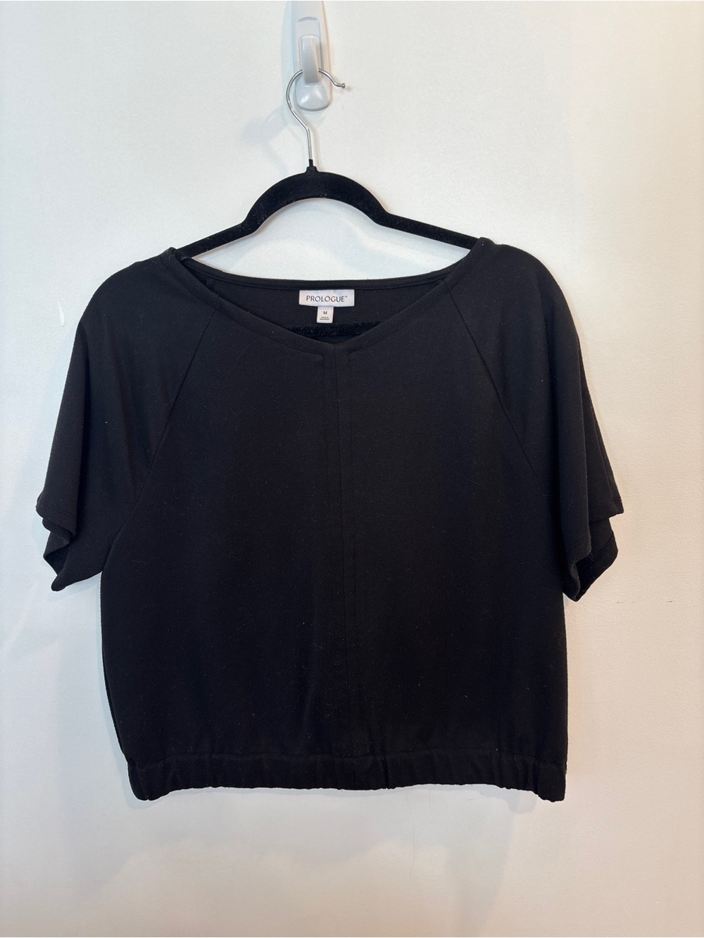 Prologue Black Short Sleeve Elastic-Hem Crop Top